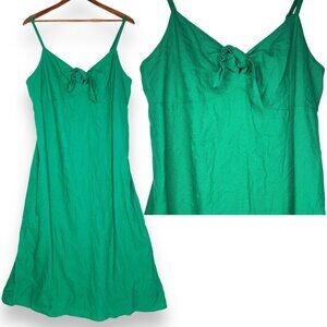 Old Navy Kelly Green Tie Front Midi Dress XL Linen Blend Beachy Travel Picnic